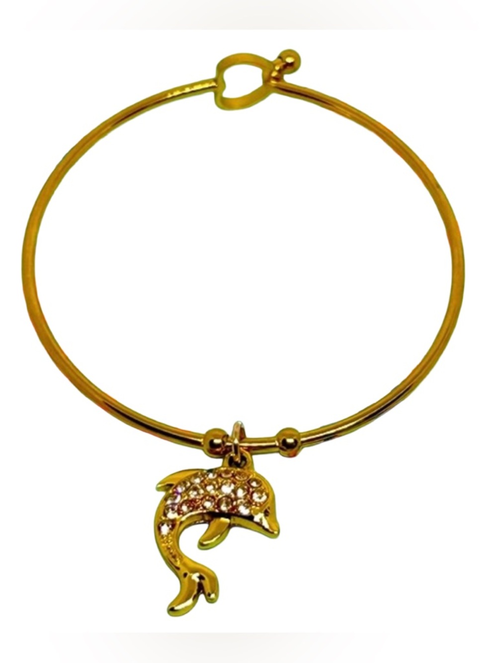 Handmade Rhinestone Dolphin Bangle Charm Bracelet!